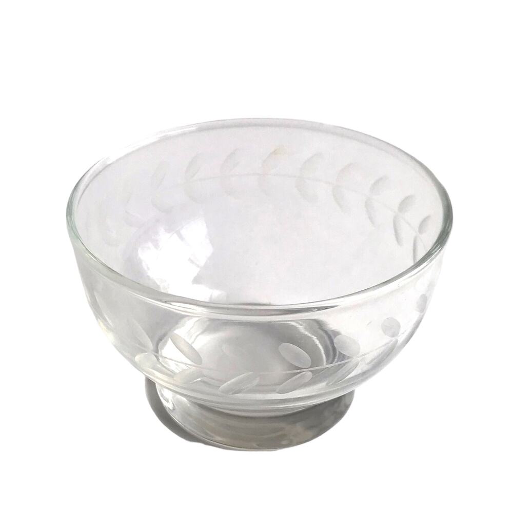 Vintage Floral Etched Glass Clear Sugar Bowl Dessert Parfait Candy Side Dish MCM - Picture 7 of 10